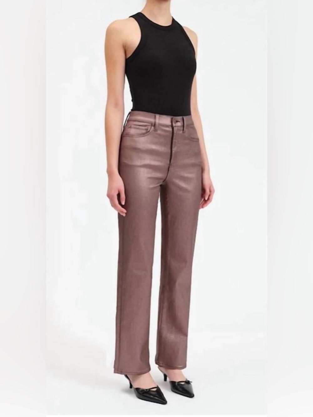 Daze Sundaze Coated High-Rise Jeans in a Copper Brown Color